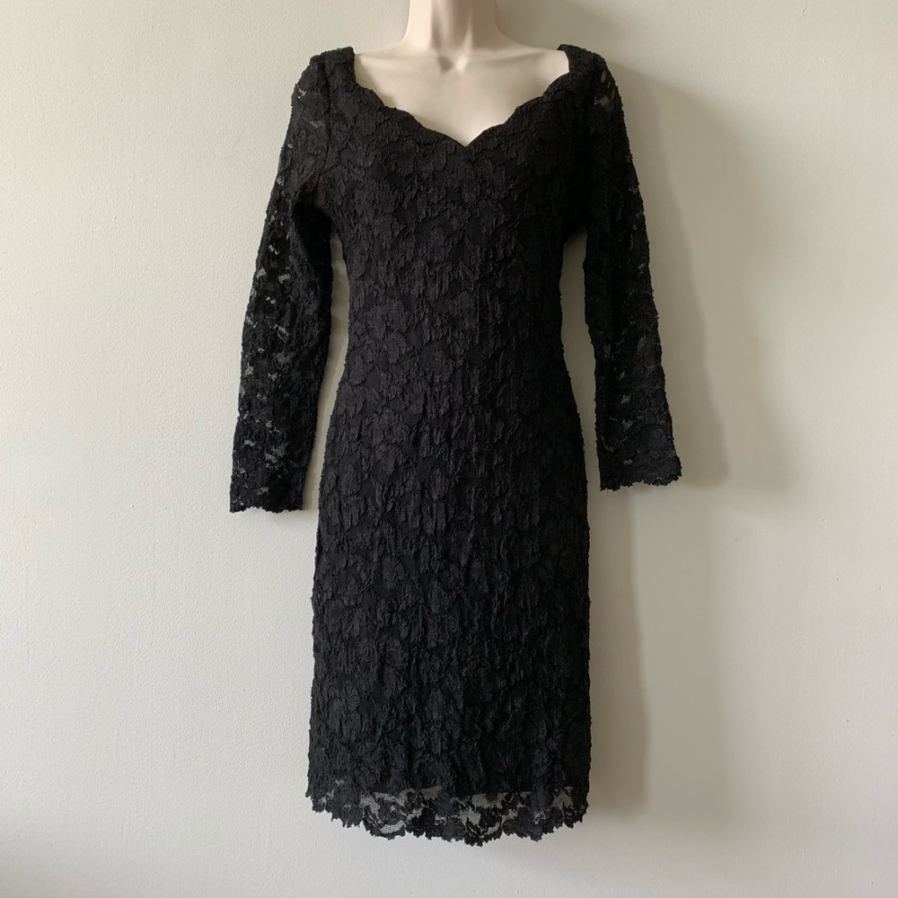 Vintage black lace sheath cocktail wedding dress (eee) - Picture 2 of 5